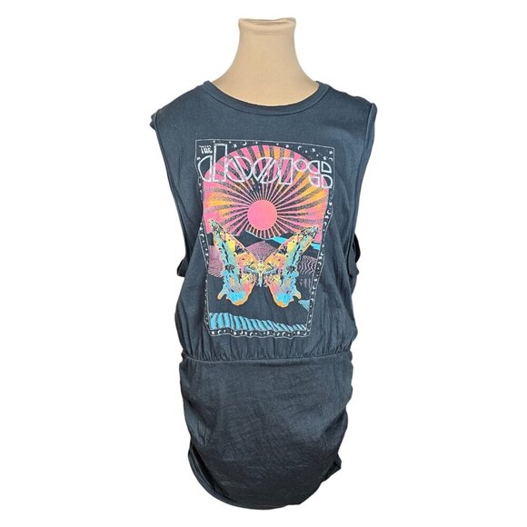 Daydreamer x Free People Doors Butterfly Graphic Dark Grey Green Dress Sz L - Picture 4 of 11